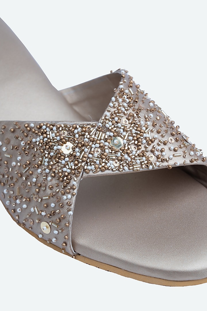 Gold Leather Embellished Heels by NR By Nidhi Rathi at Pernia's Pop Up Shop