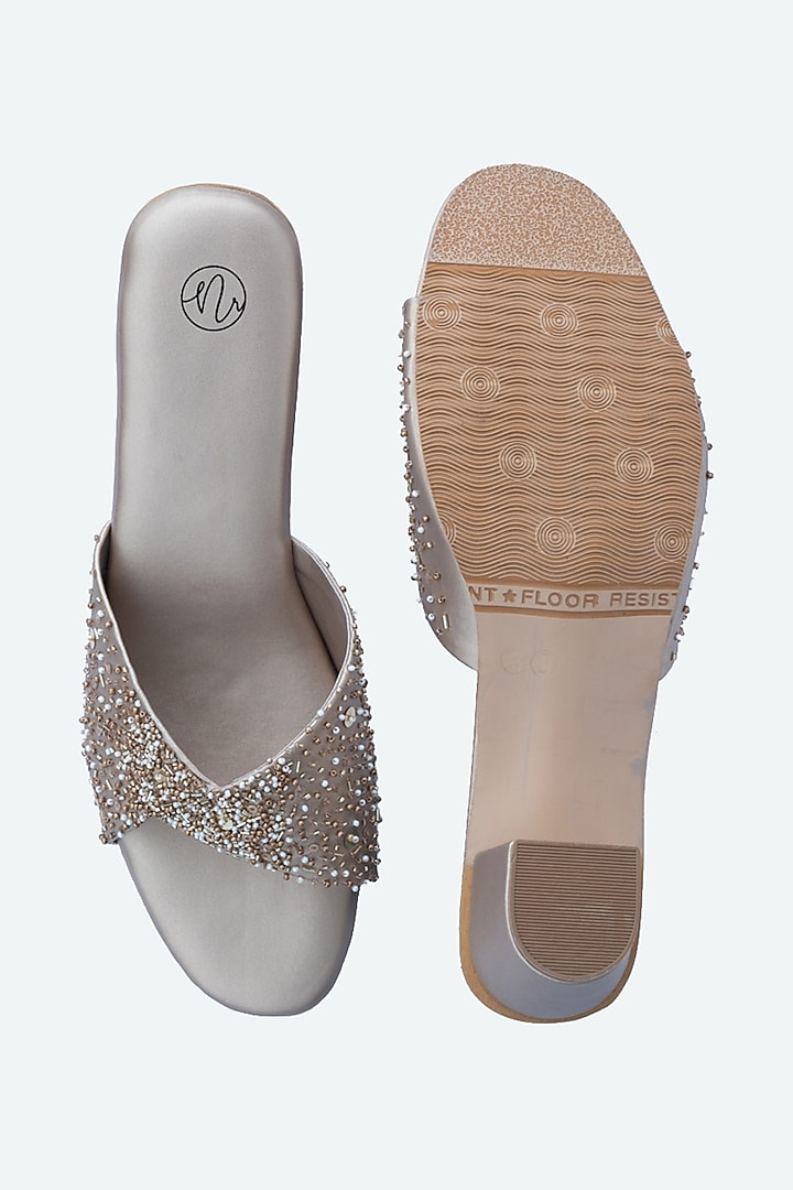 Gold Leather Embellished Heels by NR By Nidhi Rathi at Pernia's Pop Up Shop