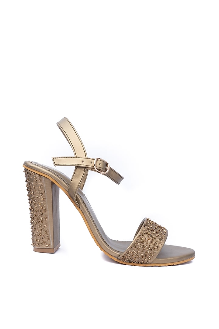 Gold Leather Embellished Pumps by NR By Nidhi Rathi at Pernia's Pop Up Shop