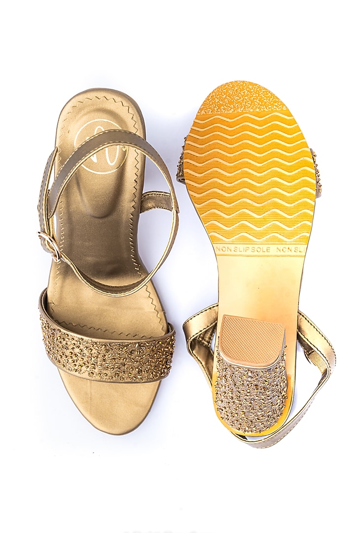 Gold Leather Embellished Pumps by NR By Nidhi Rathi at Pernia's Pop Up Shop