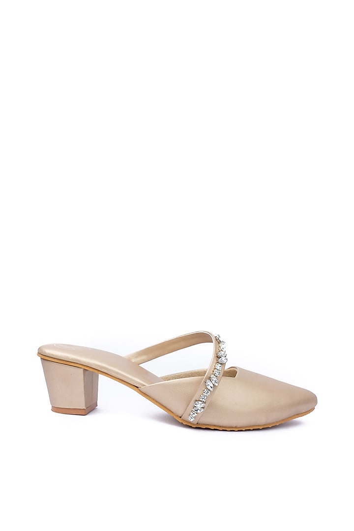 Gold Leather Embellished Heels by NR By Nidhi Rathi at Pernia's Pop Up Shop