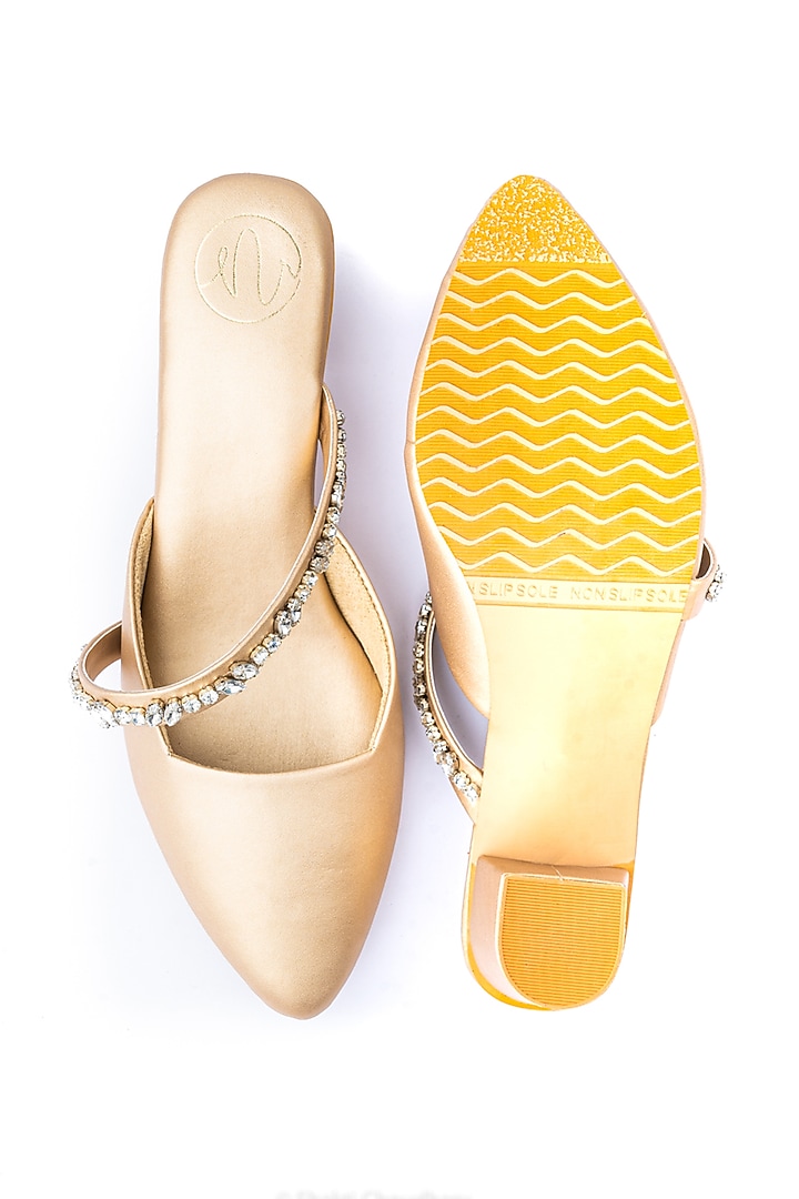 Gold Leather Embellished Heels by NR By Nidhi Rathi at Pernia's Pop Up Shop