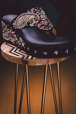 Black Velvet Embellished Wedges by NR By Nidhi Rathi