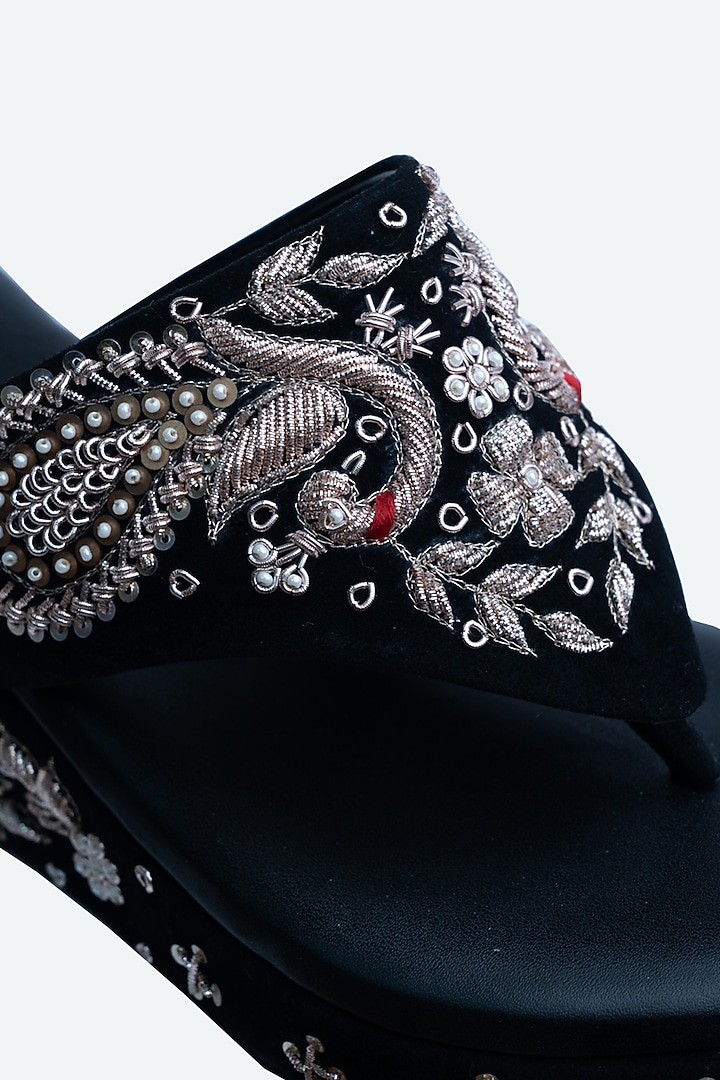 Black Velvet Embellished Wedges by NR By Nidhi Rathi at Pernia's Pop Up Shop