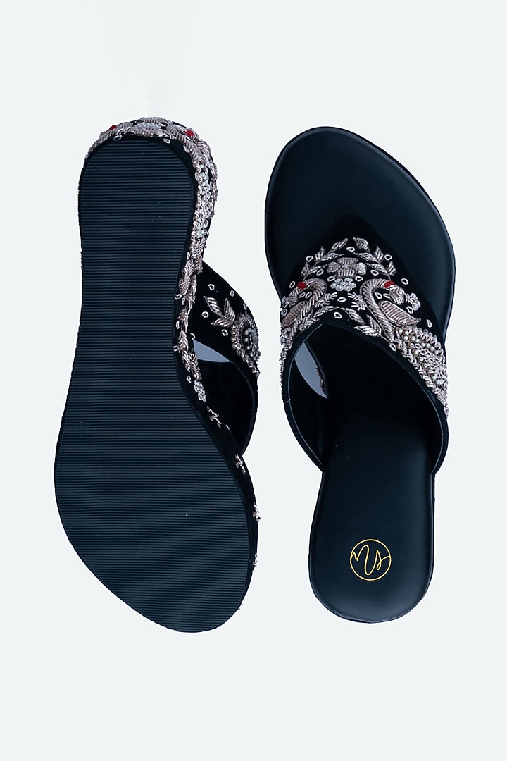 Black Velvet Embellished Wedges by NR By Nidhi Rathi at Pernia's Pop Up Shop