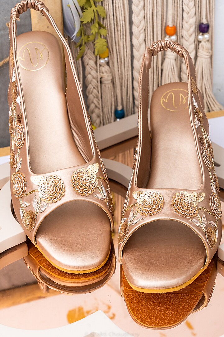 Rose Gold Leather Embellished Heels by NR By Nidhi Rathi