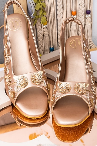Rose Gold Leather Embellished Heels by NR By Nidhi Rathi