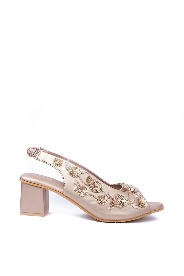 Rose Gold Leather Embellished Heels by NR By Nidhi Rathi at Pernia's Pop Up Shop