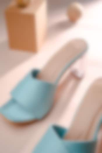 Blue Synthetic Patent Heels by NR By Nidhi Rathi at Pernia's Pop Up Shop