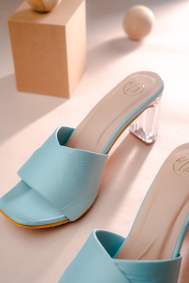 Blue Synthetic Patent Heels by NR By Nidhi Rathi at Pernia's Pop Up Shop