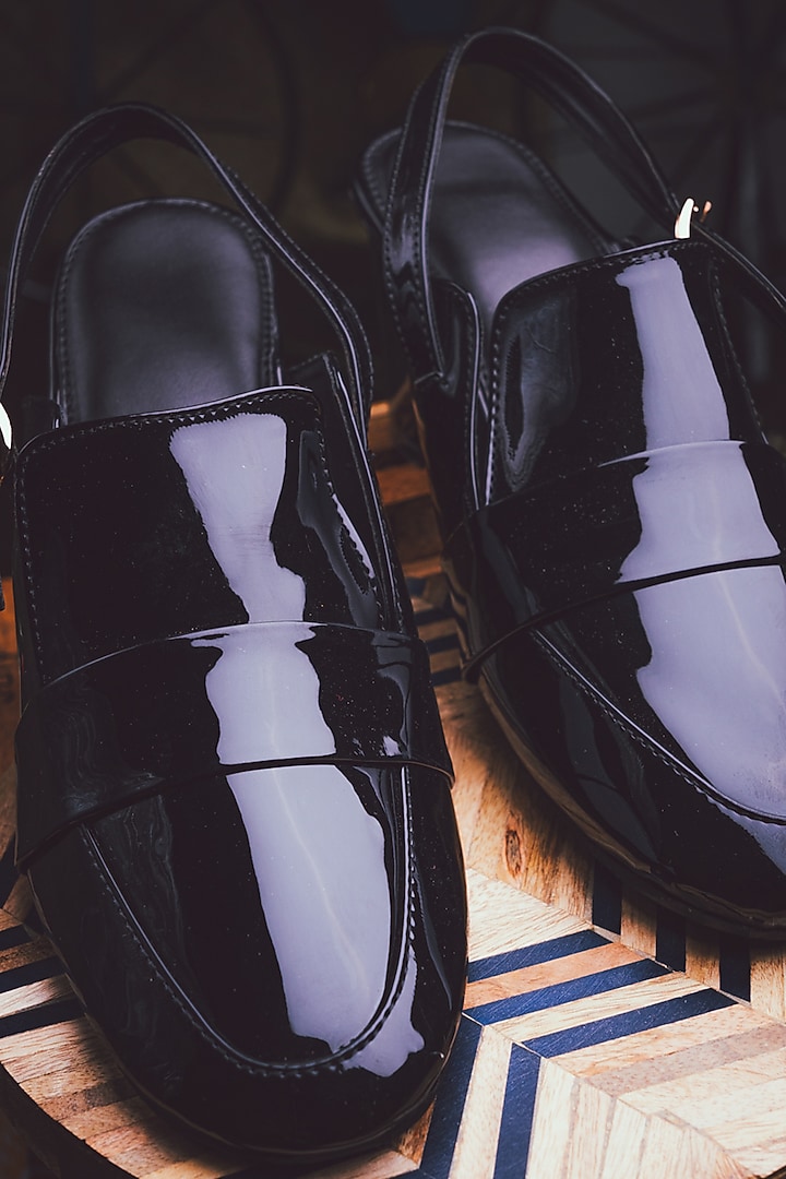Black Leather Mules by NR By Nidhi Rathi at Pernia's Pop Up Shop