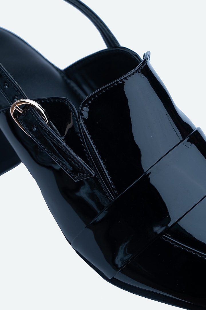 Black Leather Mules by NR By Nidhi Rathi at Pernia's Pop Up Shop