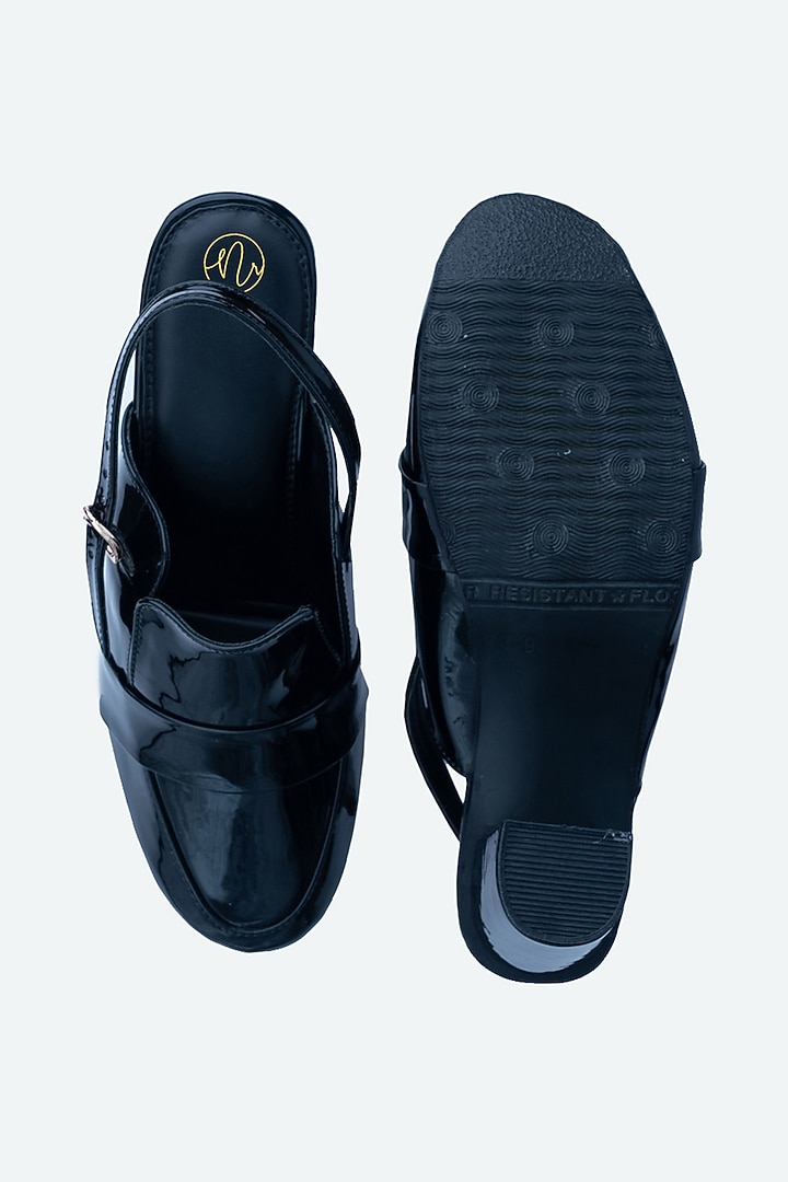 Black Leather Mules by NR By Nidhi Rathi at Pernia's Pop Up Shop