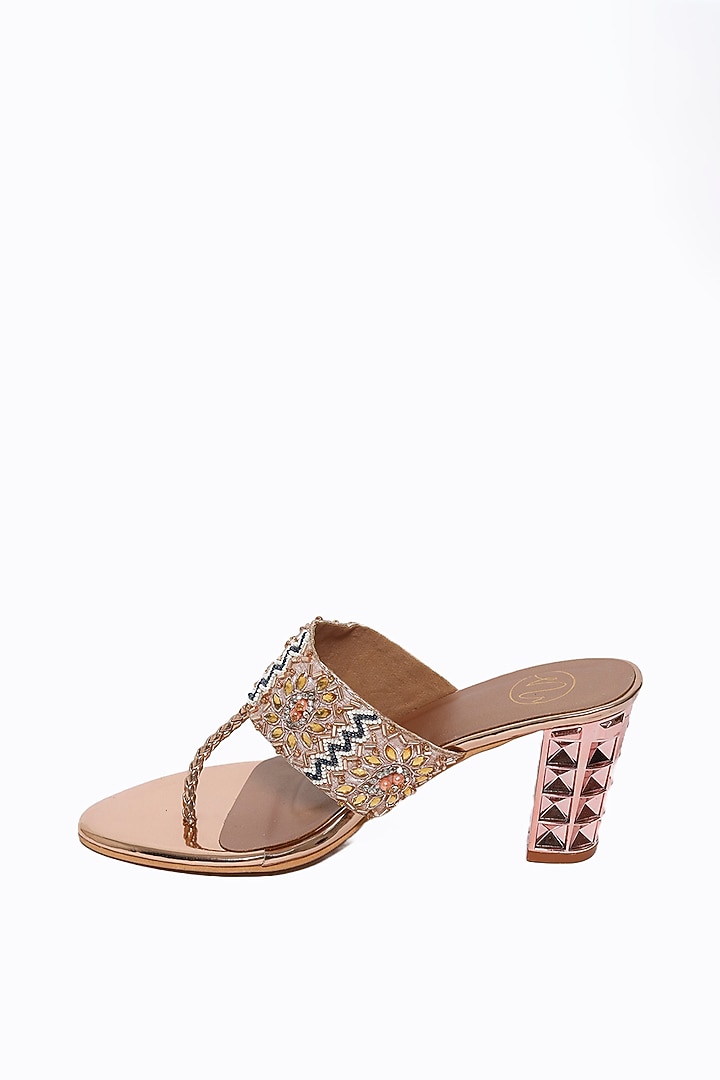 Rose Gold Synthetic Patent Embellished Heels by NR By Nidhi Rathi at Pernia's Pop Up Shop