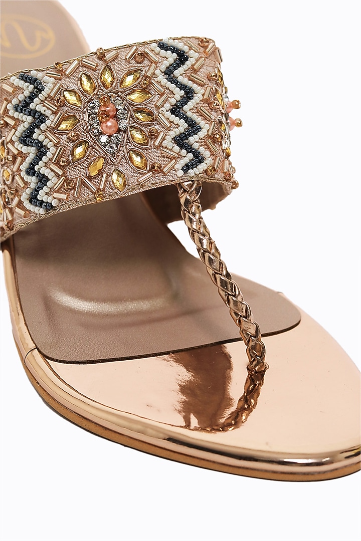 Rose Gold Synthetic Patent Embellished Heels by NR By Nidhi Rathi at Pernia's Pop Up Shop