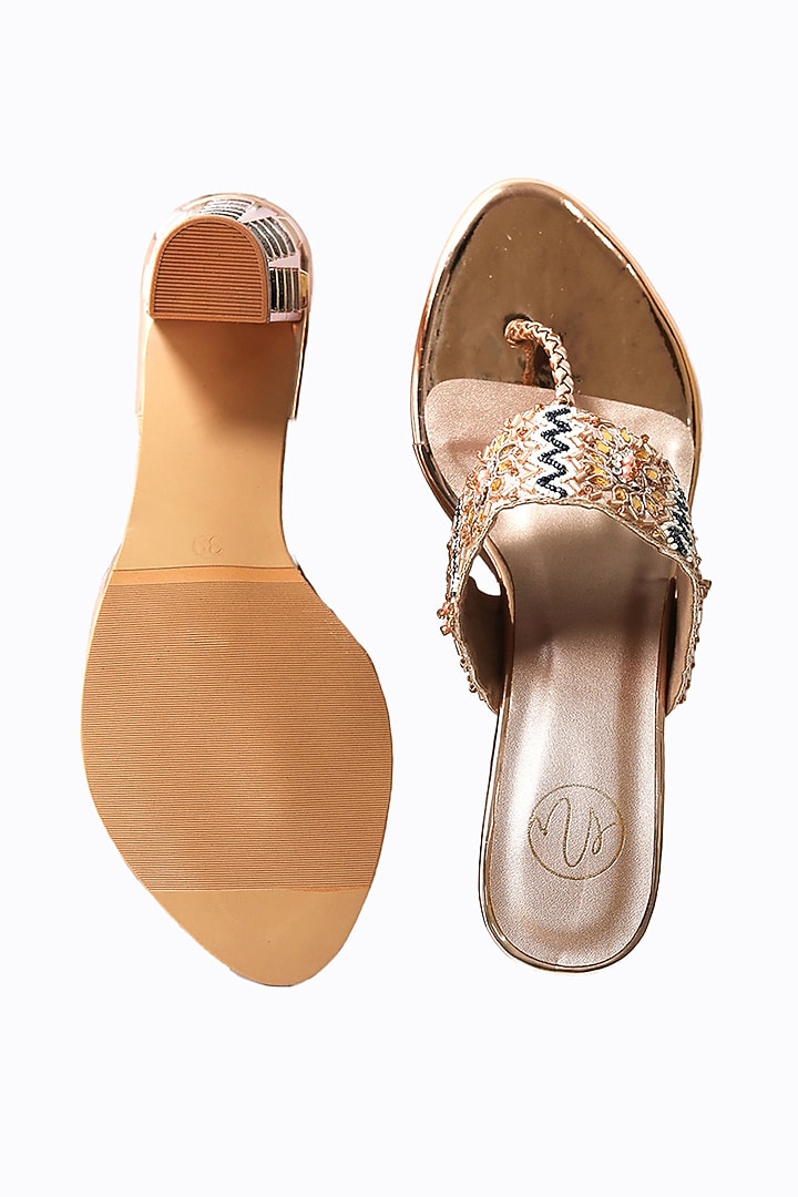 Rose Gold Synthetic Patent Embellished Heels by NR By Nidhi Rathi at Pernia's Pop Up Shop