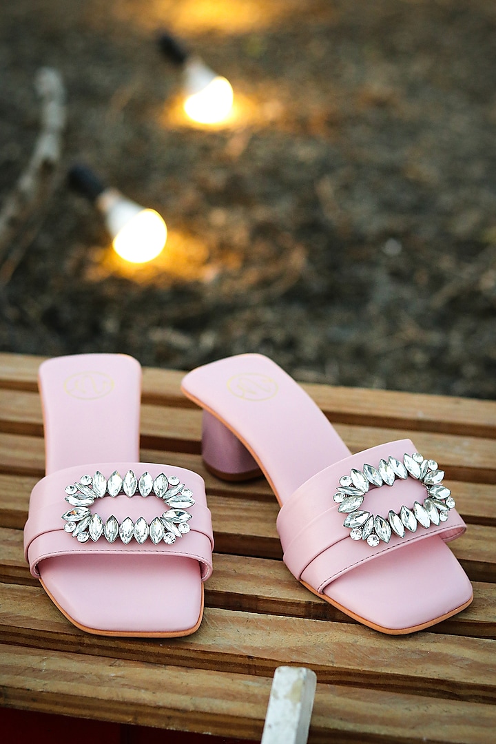 Pink Synthetic Patent Embellished Heels by NR By Nidhi Rathi at Pernia's Pop Up Shop