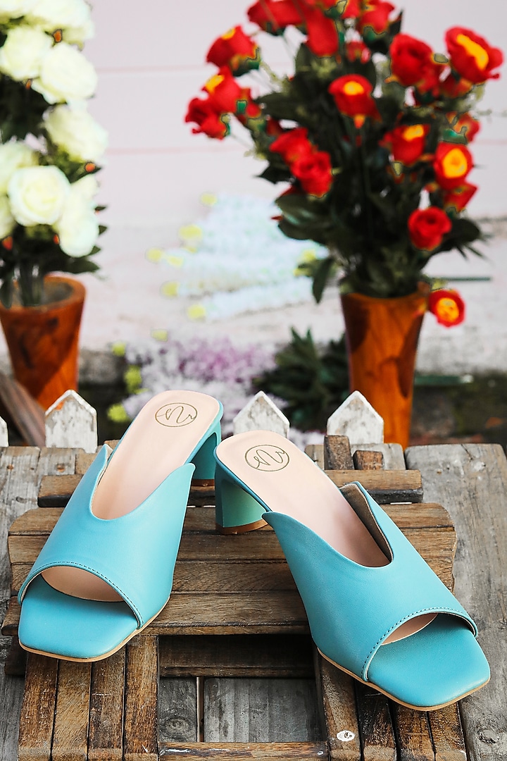 Turquoise Blue Synthetic Patent Heels by NR By Nidhi Rathi