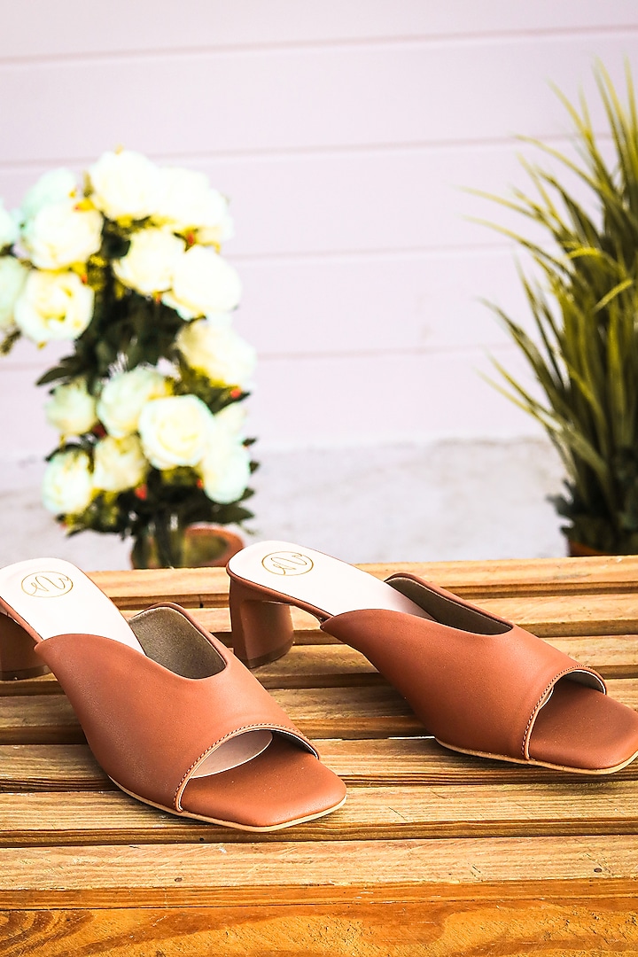 Tan Synthetic Patent Heels by NR By Nidhi Rathi