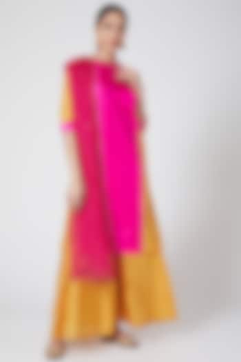 Mustard & Pink Embroidered Kurta Set by Nafisa Rachel William