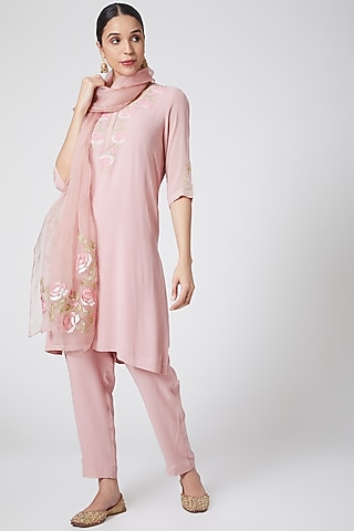 Blush Pink Embroidered Kurta Set by Nafisa Rachel William