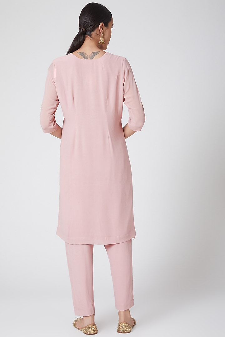 Blush Pink Embroidered Kurta Set by Nafisa Rachel William at Pernia's Pop Up Shop