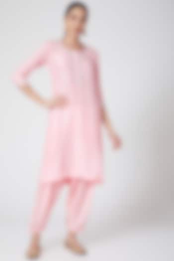Blush Pink Embroidered Pure Silk Kurta Set by Nafisa Rachel William