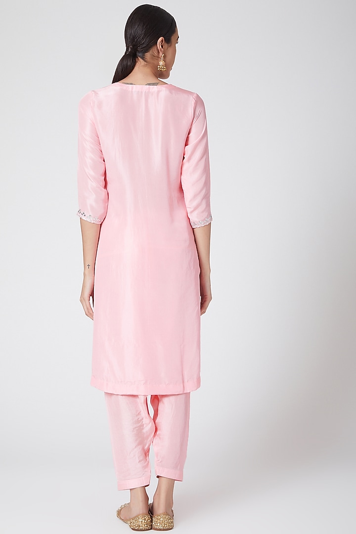 Blush Pink Embroidered Pure Silk Kurta Set by Nafisa Rachel William at Pernia's Pop Up Shop