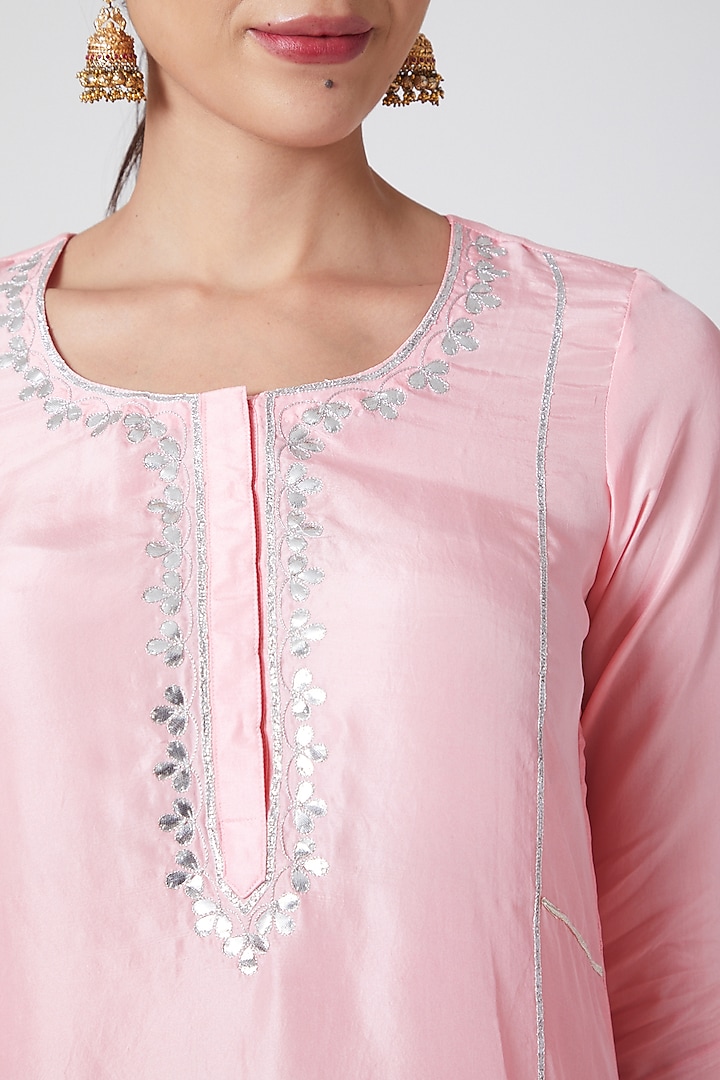 Blush Pink Embroidered Pure Silk Kurta Set by Nafisa Rachel William at Pernia's Pop Up Shop
