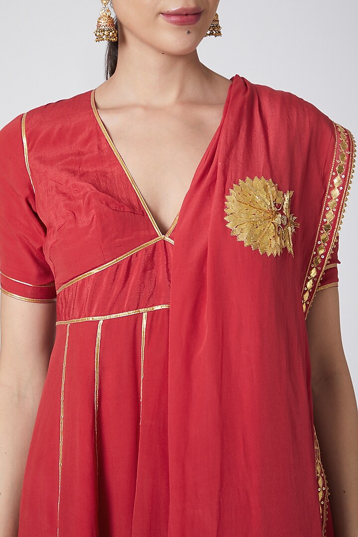 Red Embroidered Bridal Anarkali Set by Nafisa Rachel William at Pernia's Pop Up Shop