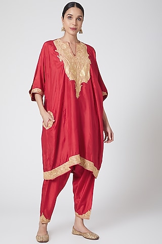 Red Embroidered Kurta Set by Nafisa Rachel William