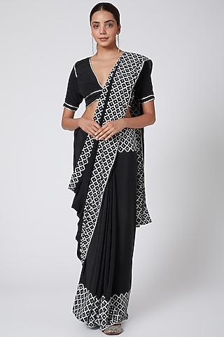 Black Embroidered Saree Set by Nafisa Rachel William