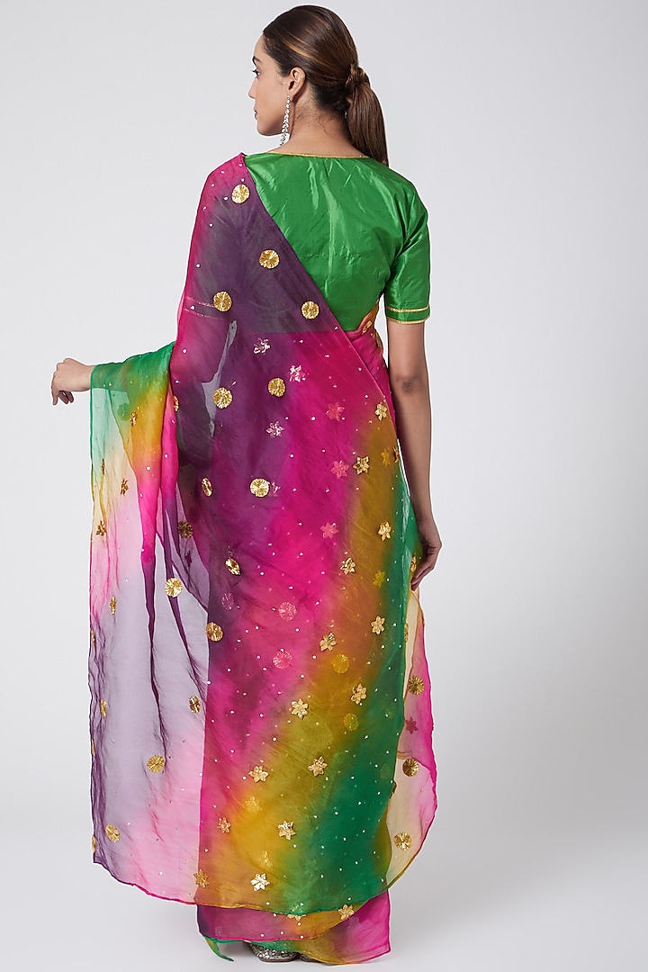 Multi-Colored Pure Organza Silk Sequins Embroidered Dyed Wedding Saree Set by Nafisa Rachel William at Pernia's Pop Up Shop