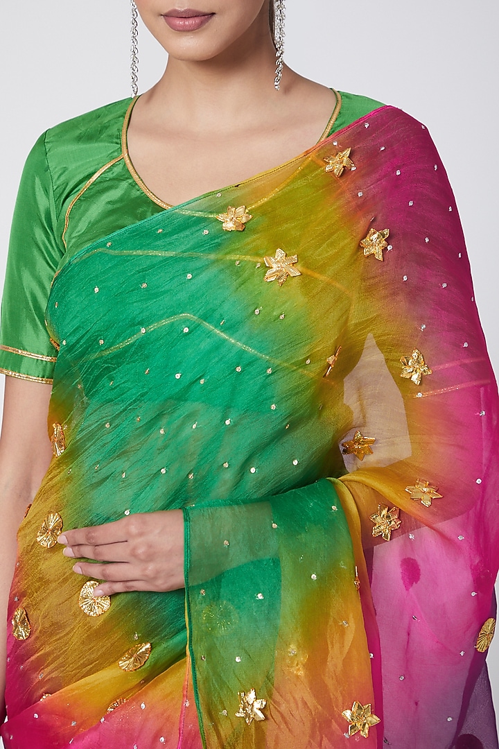 Multi-Colored Pure Organza Silk Sequins Embroidered Dyed Wedding Saree Set by Nafisa Rachel William at Pernia's Pop Up Shop