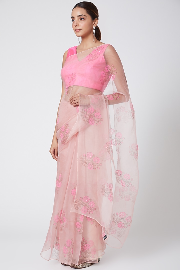 Blush Pink Embroidered Saree Set by Nafisa Rachel William