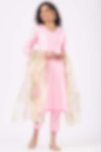 Baby Pink Pure Silk Kurta Set by Nafisa Rachel William