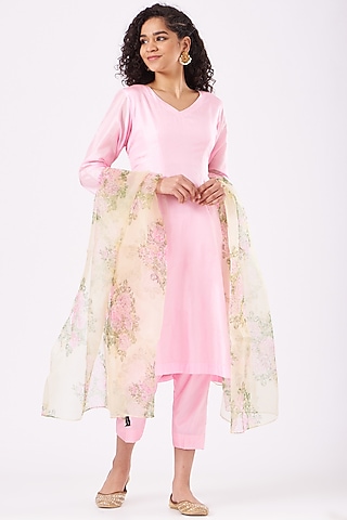 Baby Pink Pure Silk Kurta Set by Nafisa Rachel William
