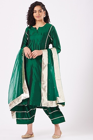 Emerald Green Phiran Kurta Set by Nafisa Rachel William