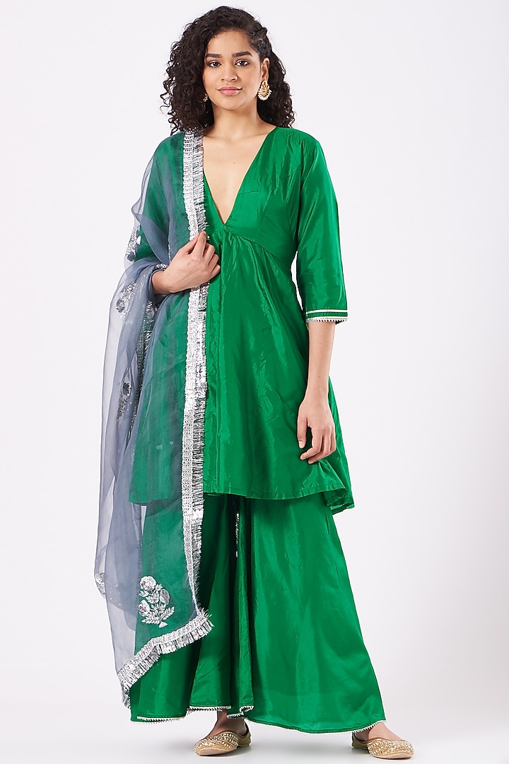 Green Pure Silk Anarkali Set by Nafisa Rachel William