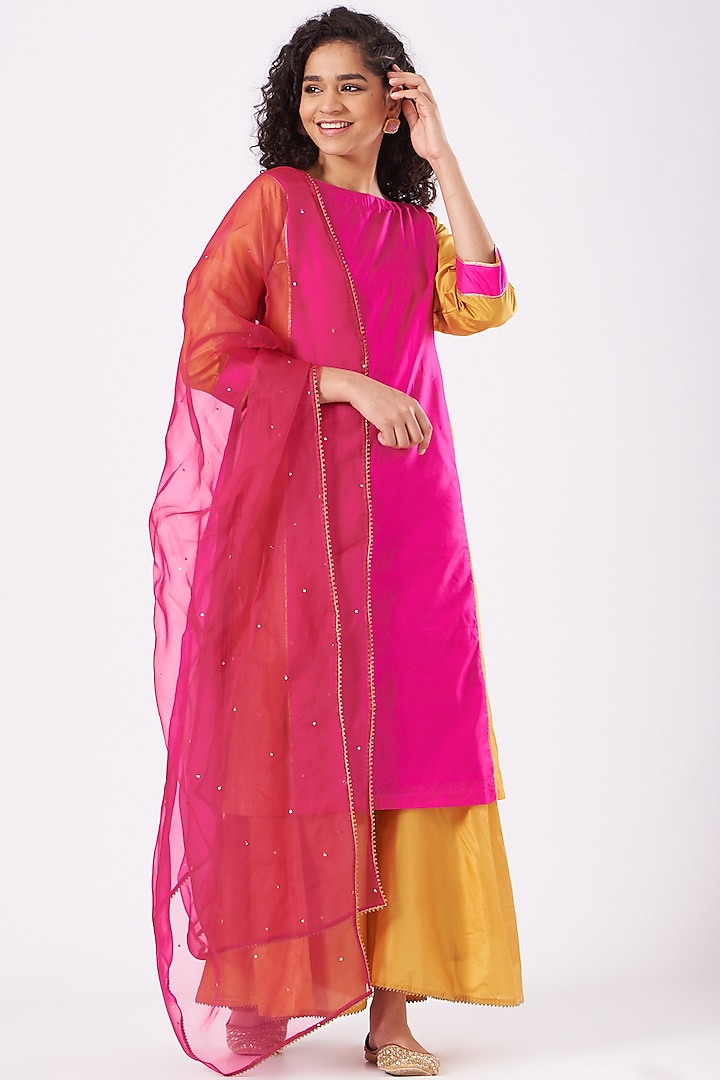 Pink & Mustard Silk Sharara Set by Nafisa Rachel William
