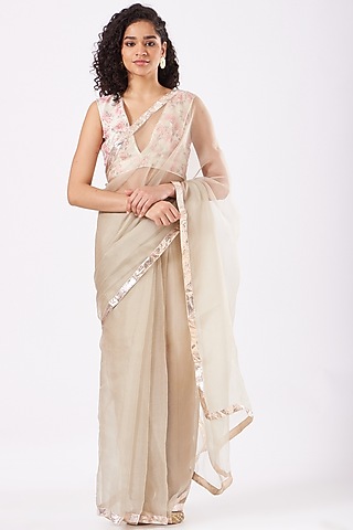 Grey Organza Silk Saree Set by Nafisa Rachel William