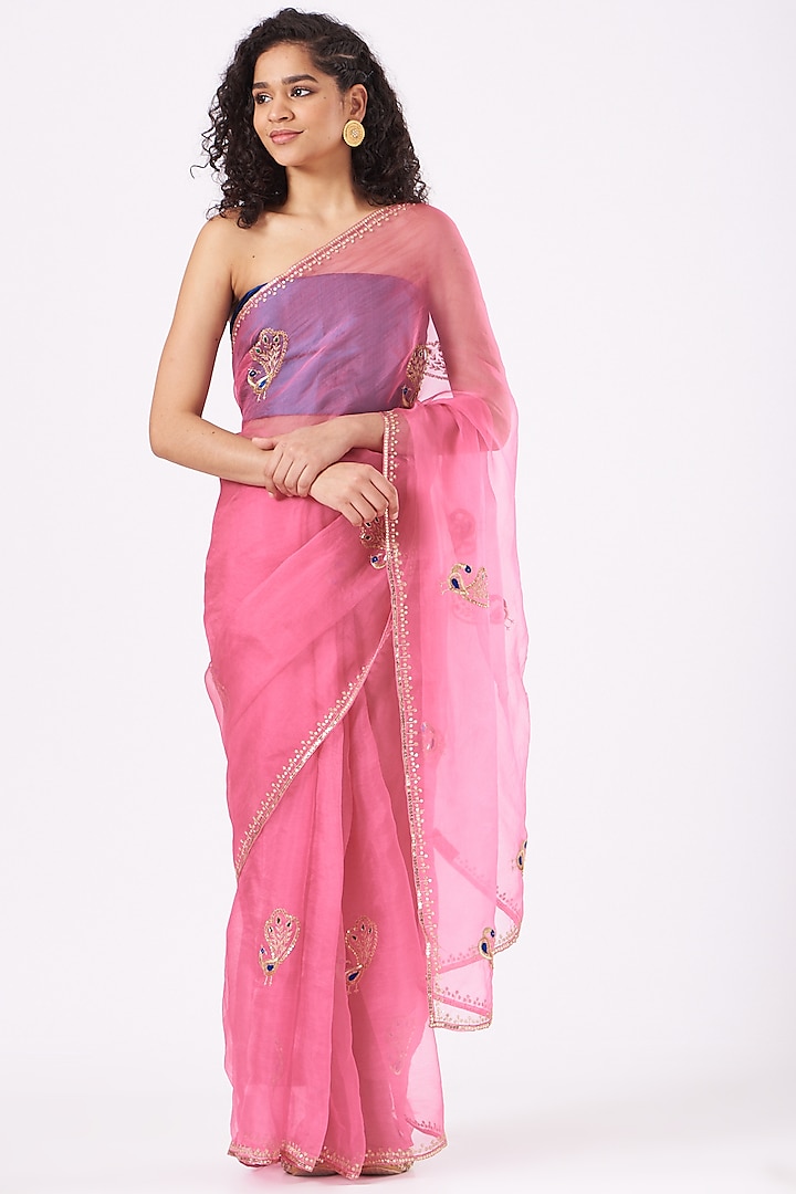Mithai Pink Organza Silk Saree Set by Nafisa Rachel William