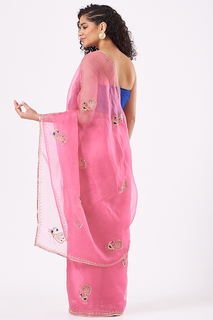 Pink Organza Silk Wedding Saree Set by Nafisa Rachel William at Pernia's Pop Up Shop