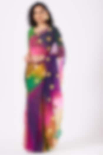 Multi-Colored Organza Handpainted & Digital Printed Saree Set by Nafisa Rachel William