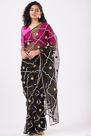 Black Organza Silk Saree Set by Nafisa Rachel William