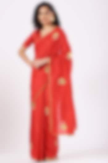 Red Pure Silk Boota Saree Set by Nafisa Rachel William