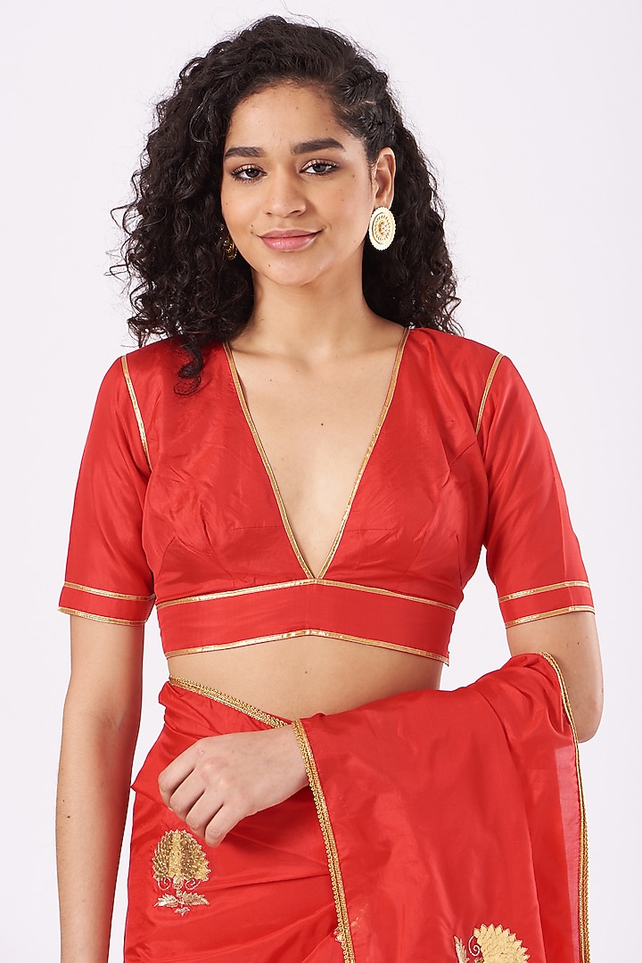 Red Pure Silk Boota Wedding Saree Set by Nafisa Rachel William at Pernia's Pop Up Shop