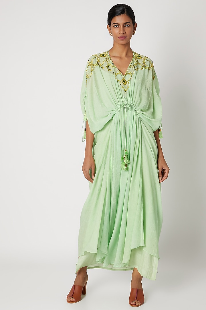 Mint Green Embroidered Kaftan by Nadima Saqib at Pernia's Pop Up Shop