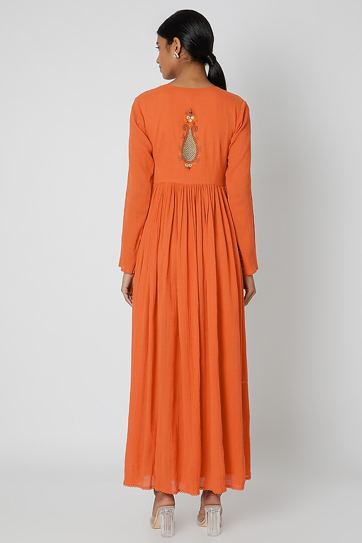Orange Embroidered Party Wear Anarkali With Dupatta by Nadima Saqib at Pernia's Pop Up Shop