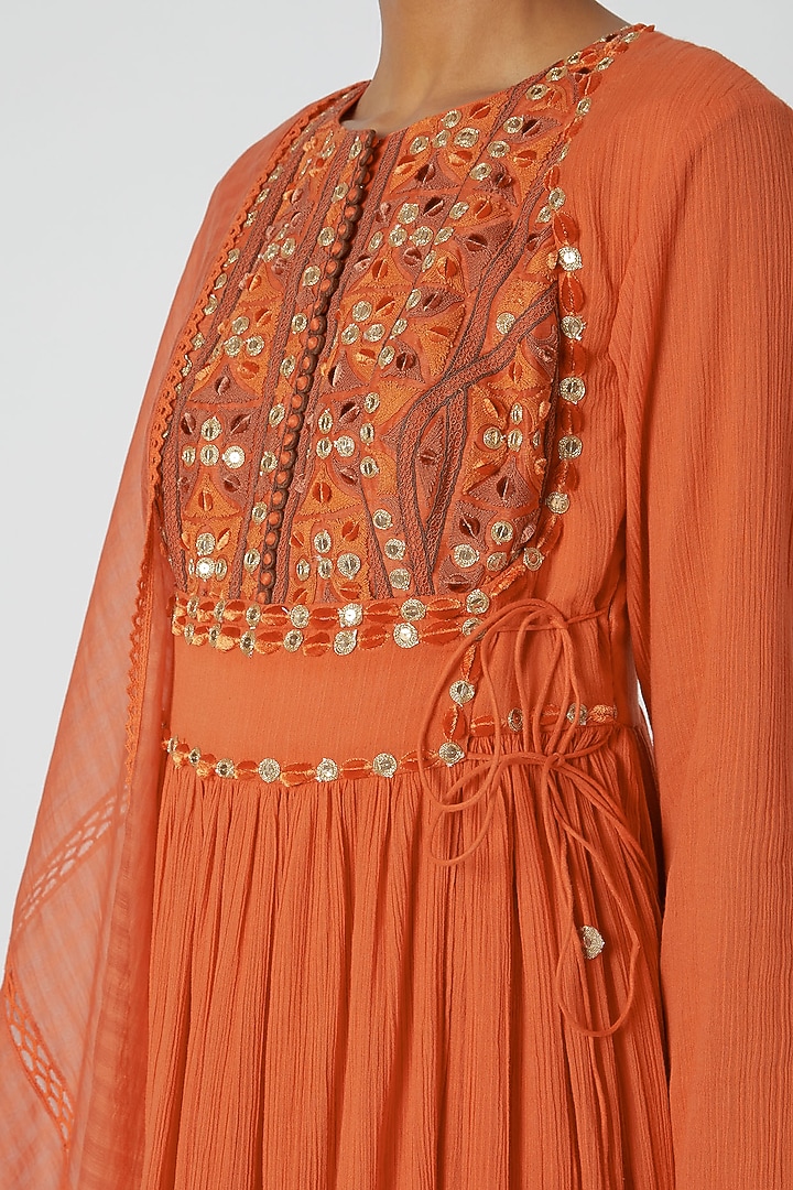 Orange Embroidered Party Wear Anarkali With Dupatta by Nadima Saqib at Pernia's Pop Up Shop